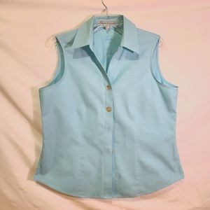 Foxcroft Light Blue Oxford Collared Sleeveless Tank Top Blouse 14P